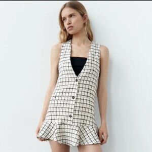 Zara Monochrome Grid Pattern Sleeveless Dress